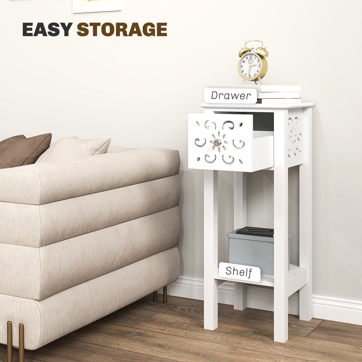 Set of Two Elegant Floral Cut-Out Side Tables in White