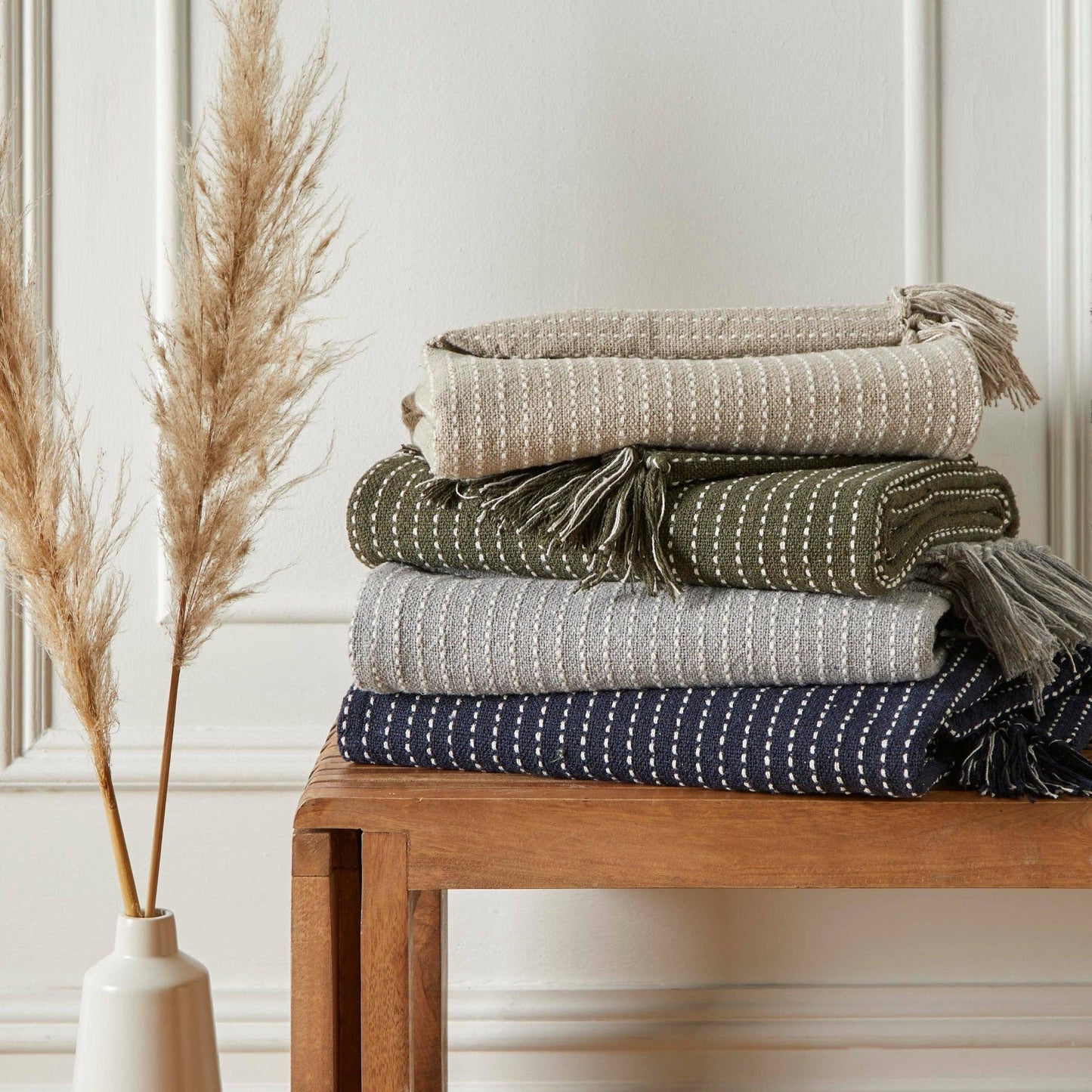 Solva Coastal Stripe Throw – Natural Recycled Cotton Blend 130 x 180cm