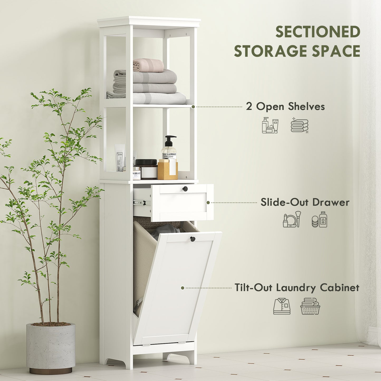 Tall Bathroom Cabinet with Laundry Basket