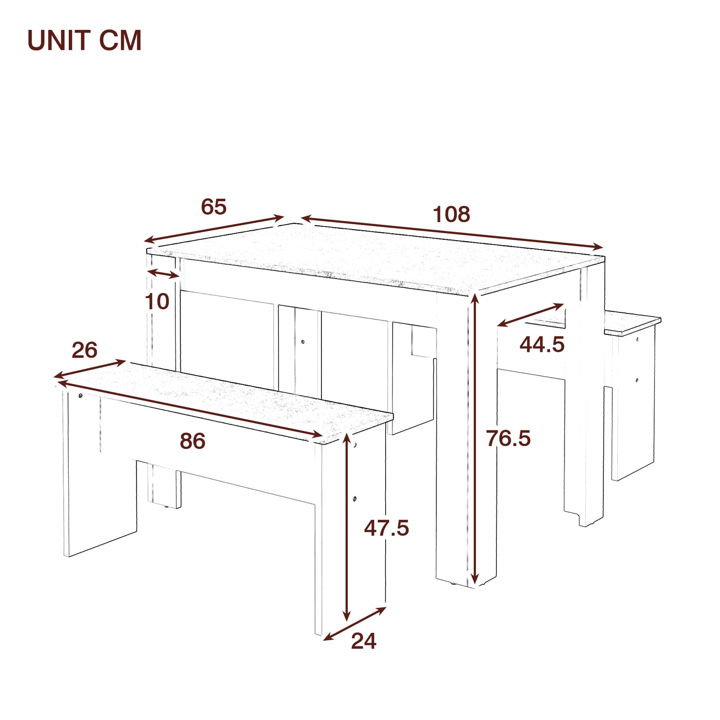 Dining Table With 2 Benches