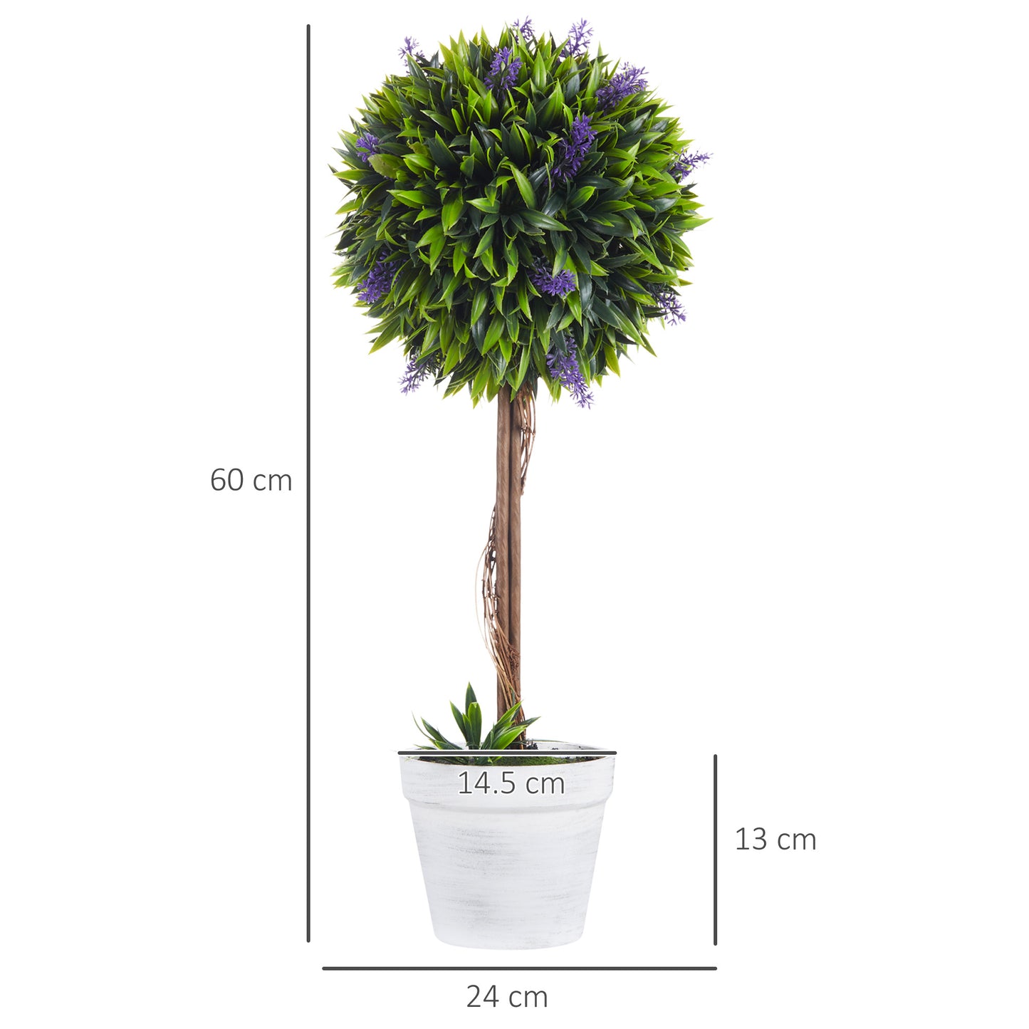 Set of 2 Decorative Artificial Plants / Ball Trees With Lavender Flowers