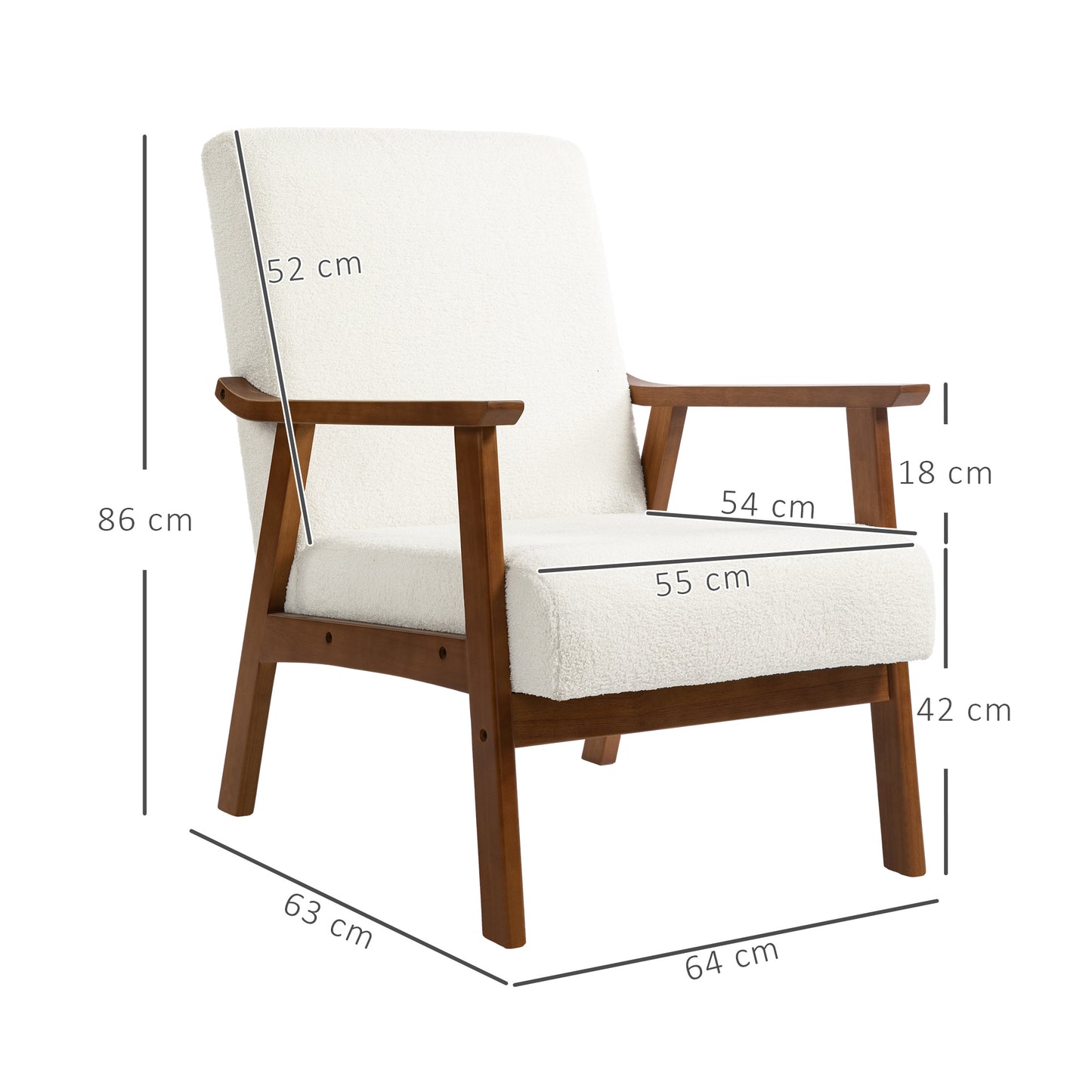 Boucle Seat Mid Century Accent Chair - White