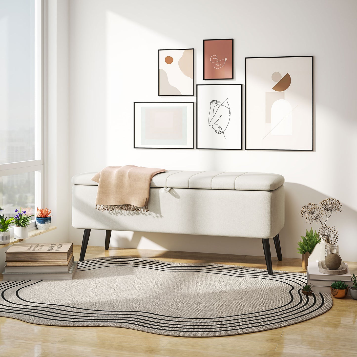 Linen-Look Storage Ottoman