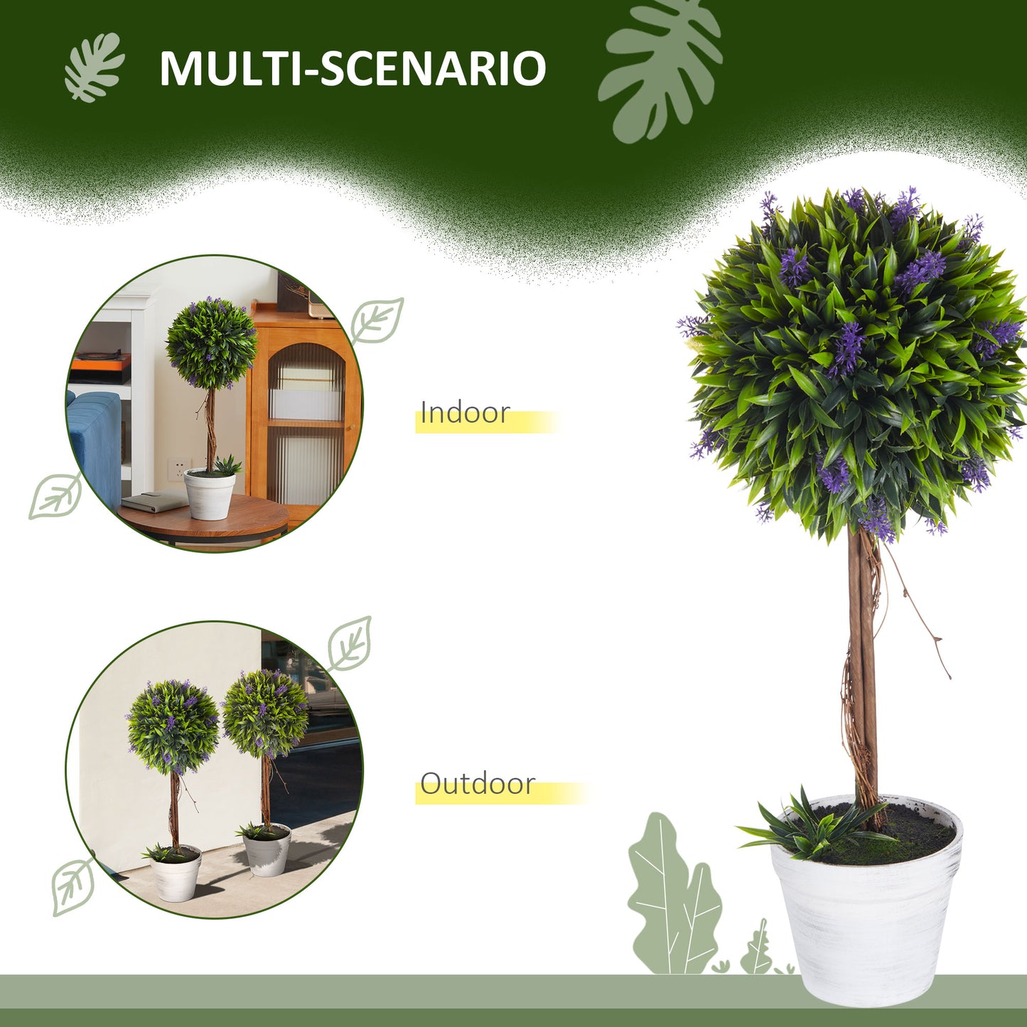 Set of 2 Decorative Artificial Plants / Ball Trees With Lavender Flowers