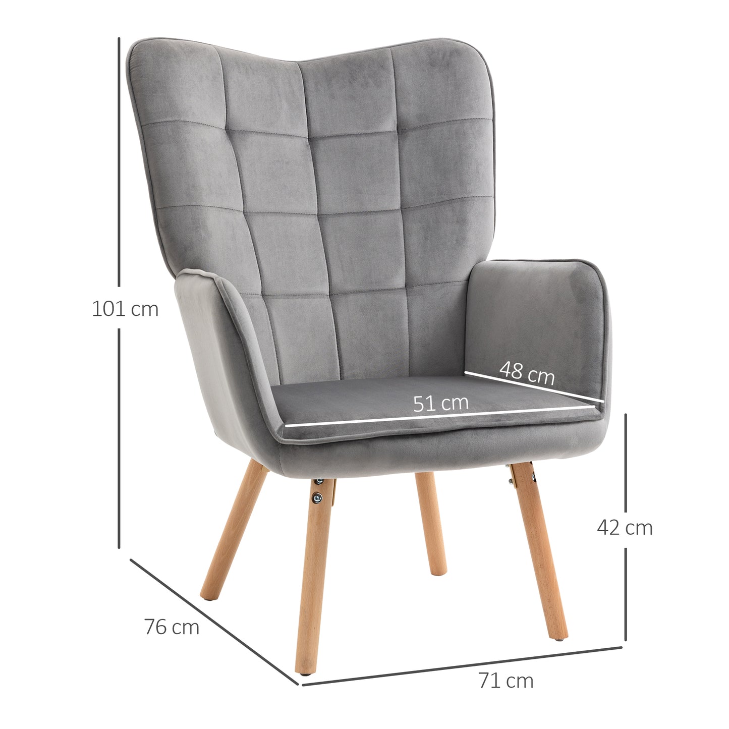 Set of Two Velvet-Touch Tufted Wingback Armchairs With Wooden Legs