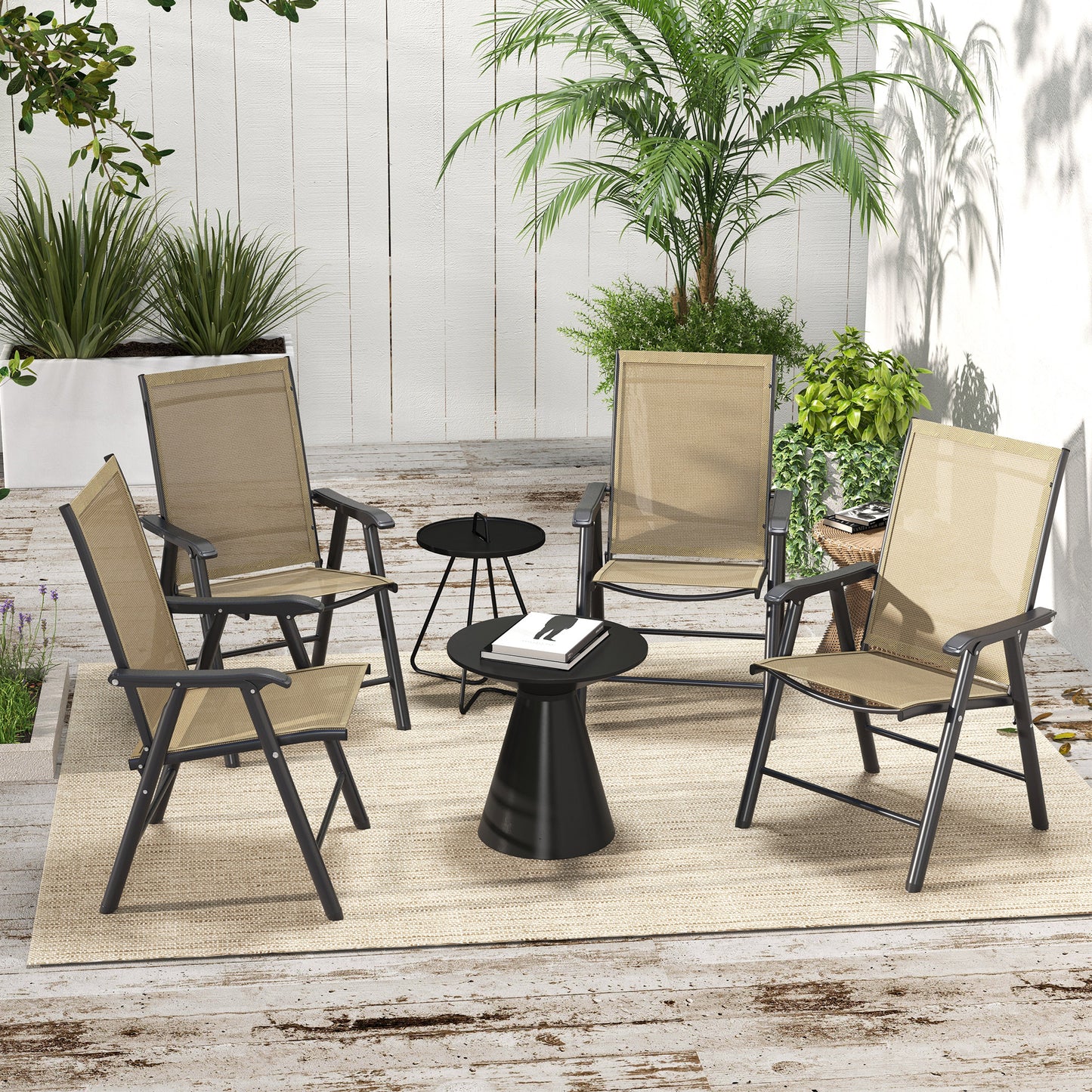 Set of Four Folding Garden Chairs - Light Brown