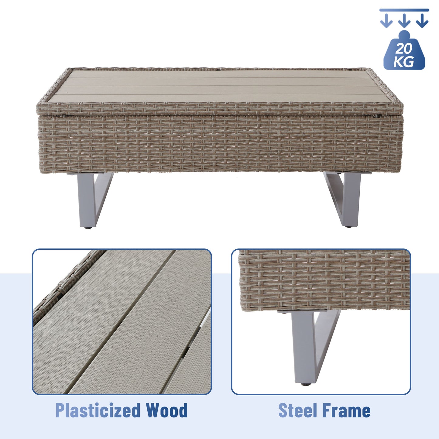 Mixed Khaki Rattan Corner Sofa Set with Coffee Table