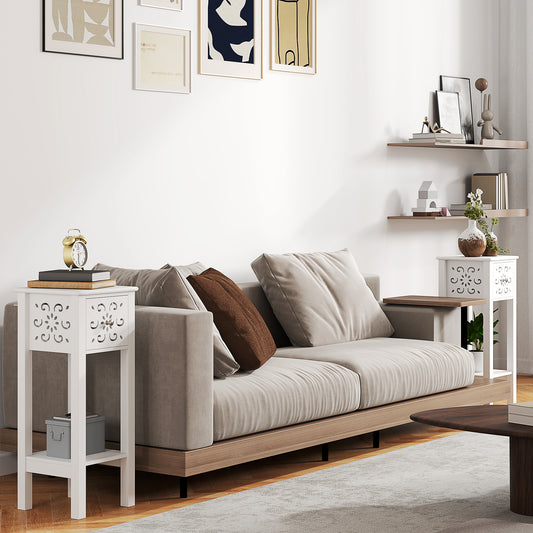 Set of Two Elegant Floral Cut-Out Side Tables in White