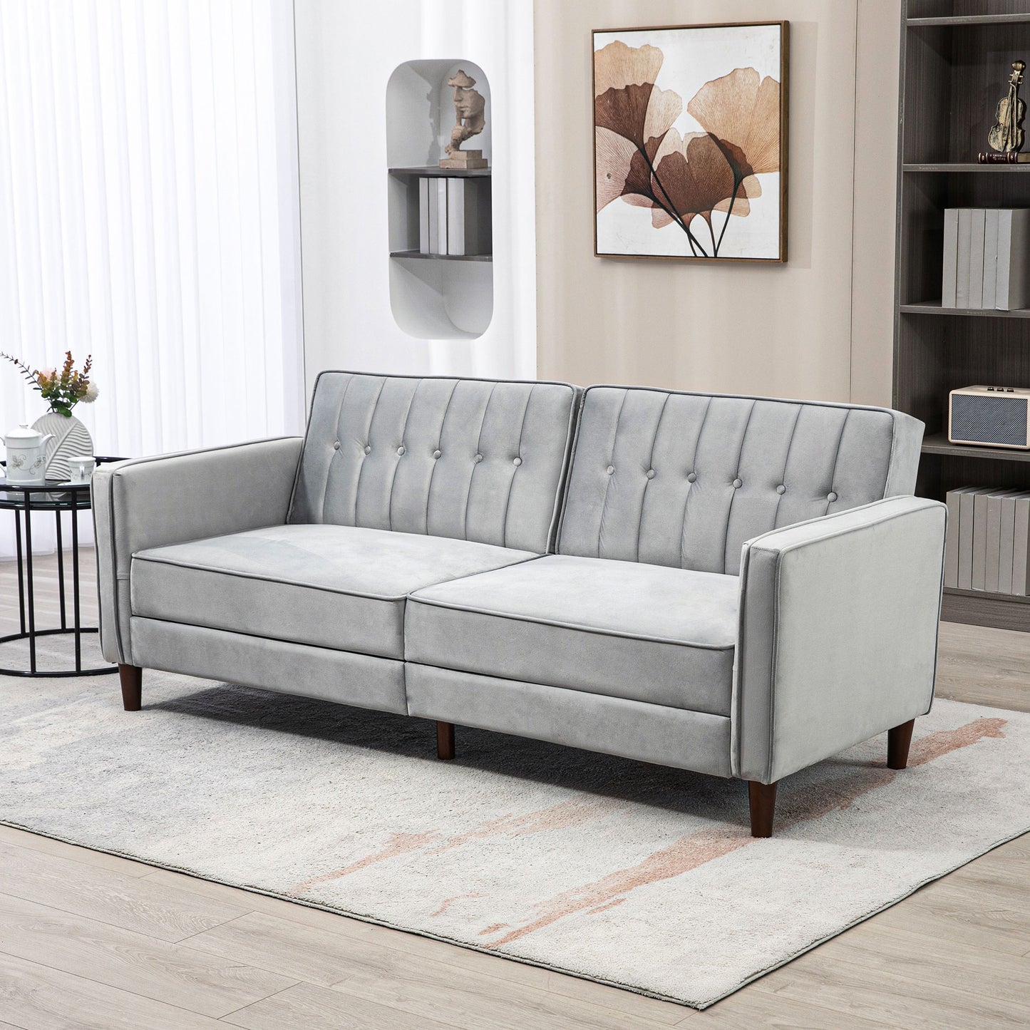 Modern Convertible Sofa Futon Velvet-Touch Tufted Couch Compact Loveseat With Adjustable Split Back