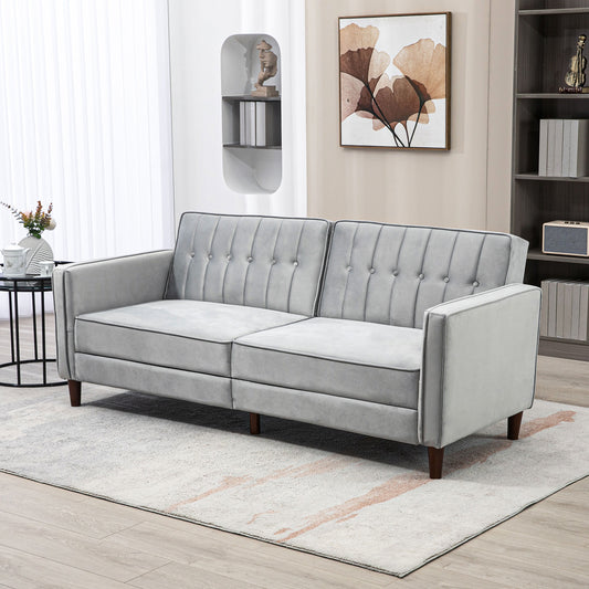 Modern Convertible Sofa Futon Velvet-Touch Tufted Couch Compact Loveseat With Adjustable Split Back