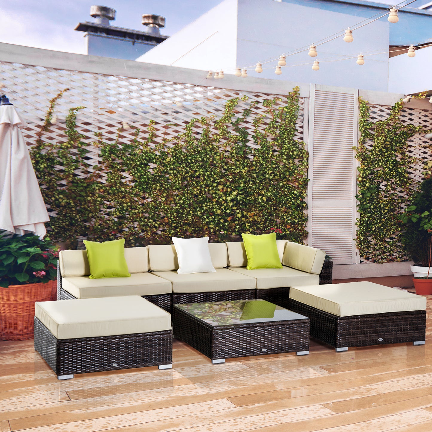 6 Piece Rattan Sofa & Coffee Table Set