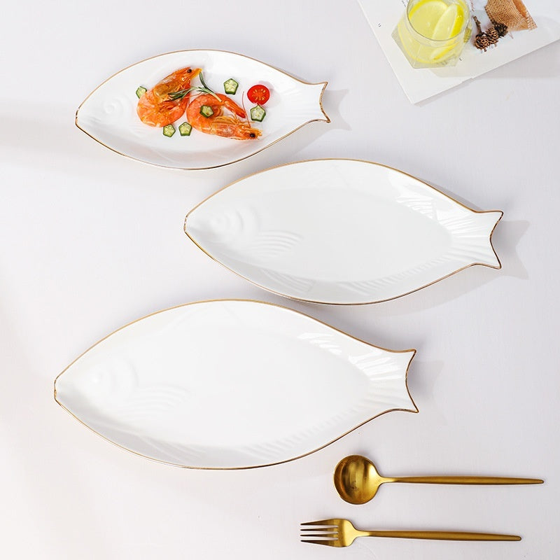 Gilt Edging Porcelain Fish-shaped Plate