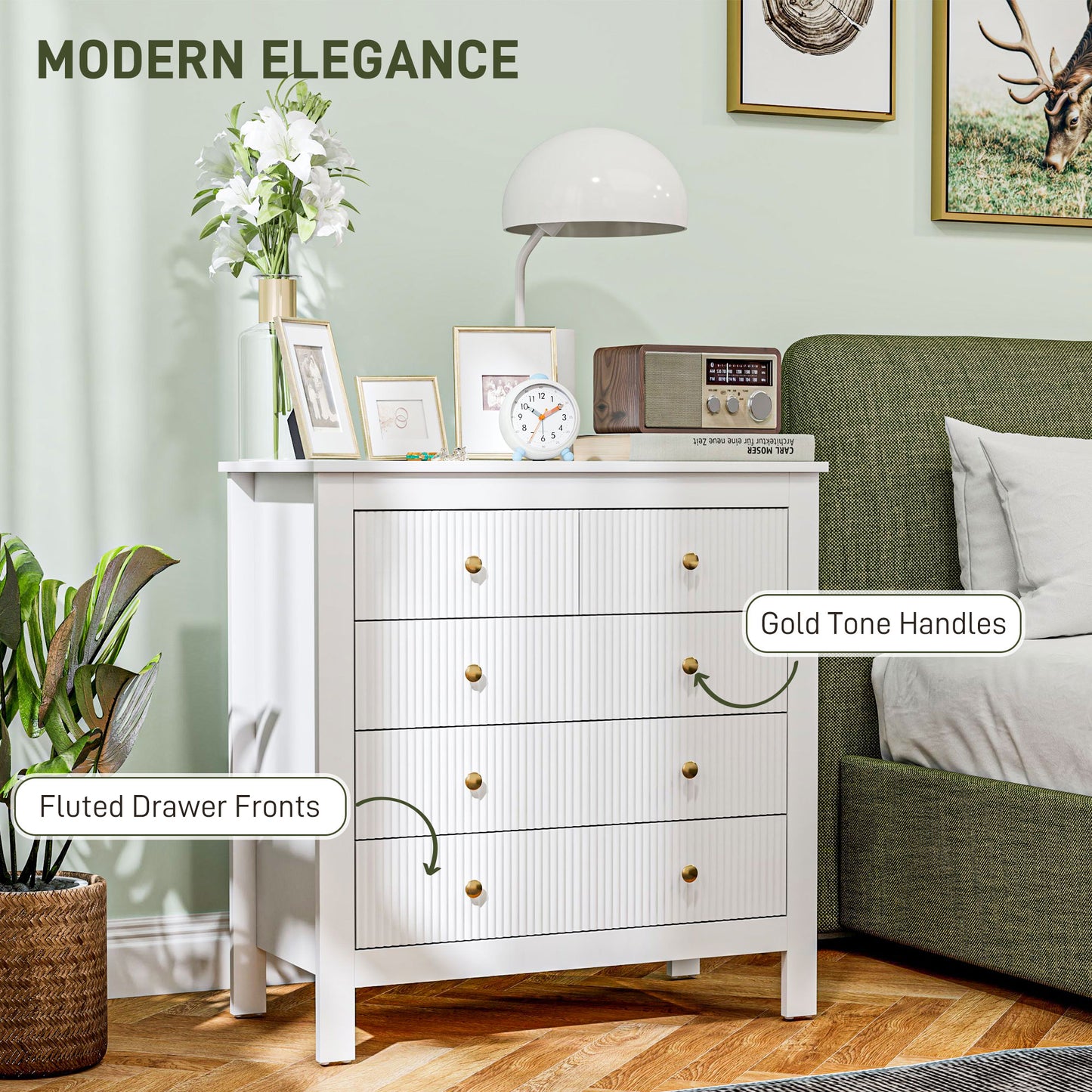 Elegant Chest Of Five Drawers - White