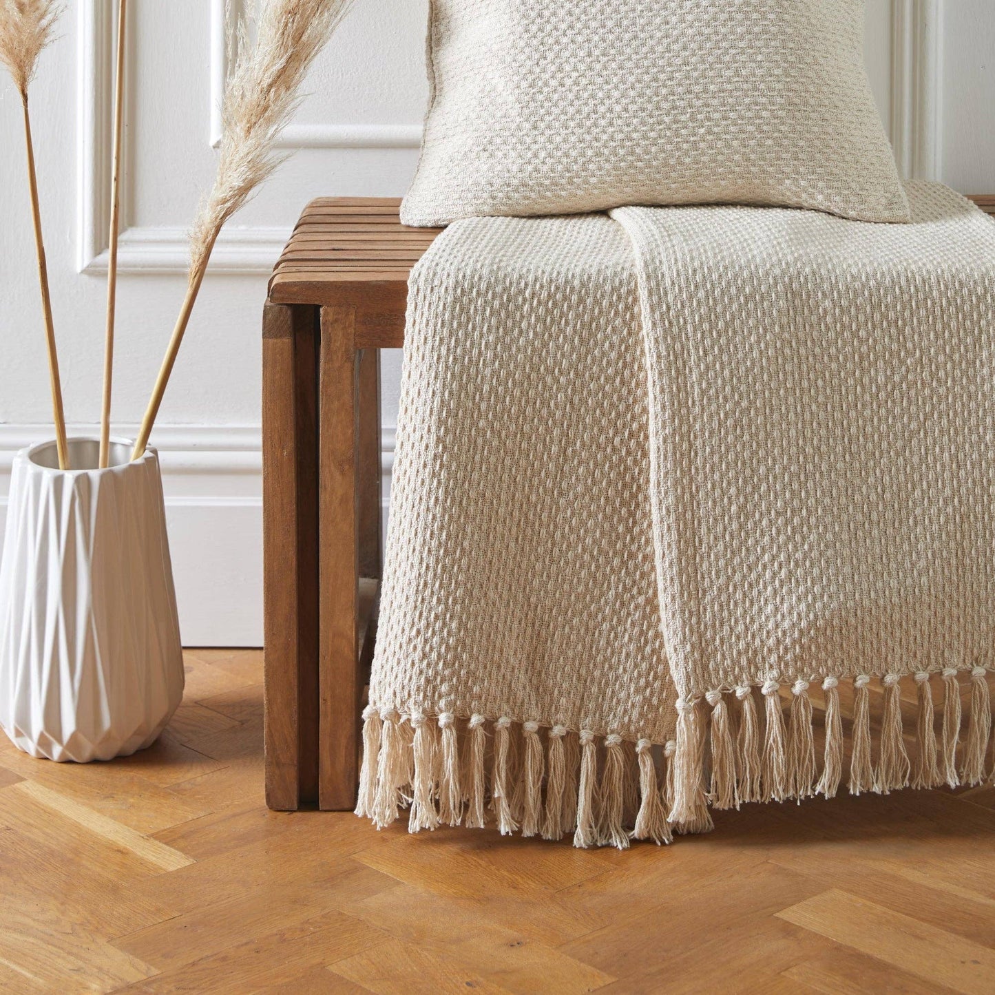 Aberdifi Woven Coastal Throw – Cream Recycled Cotton 130 x 180cm