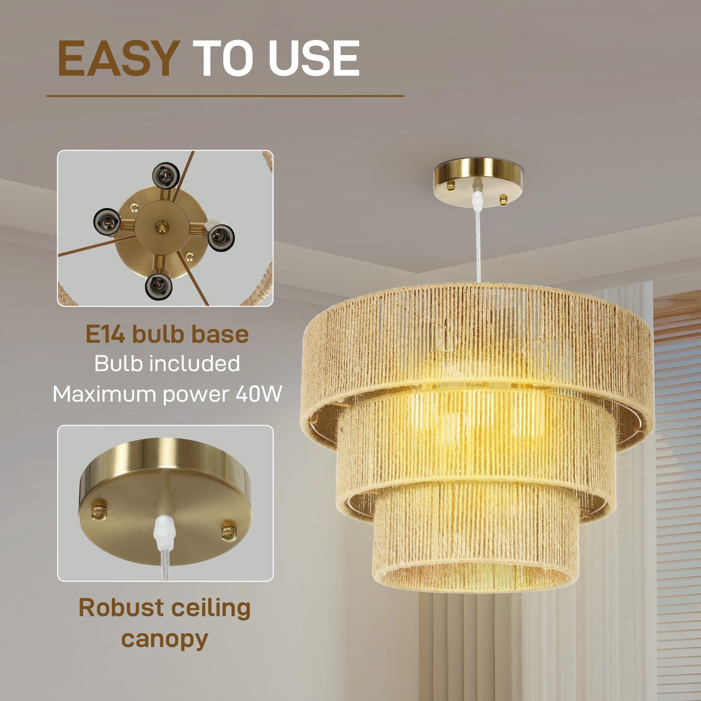 Hemp Rope 3-Layer Boho Ceiling Light