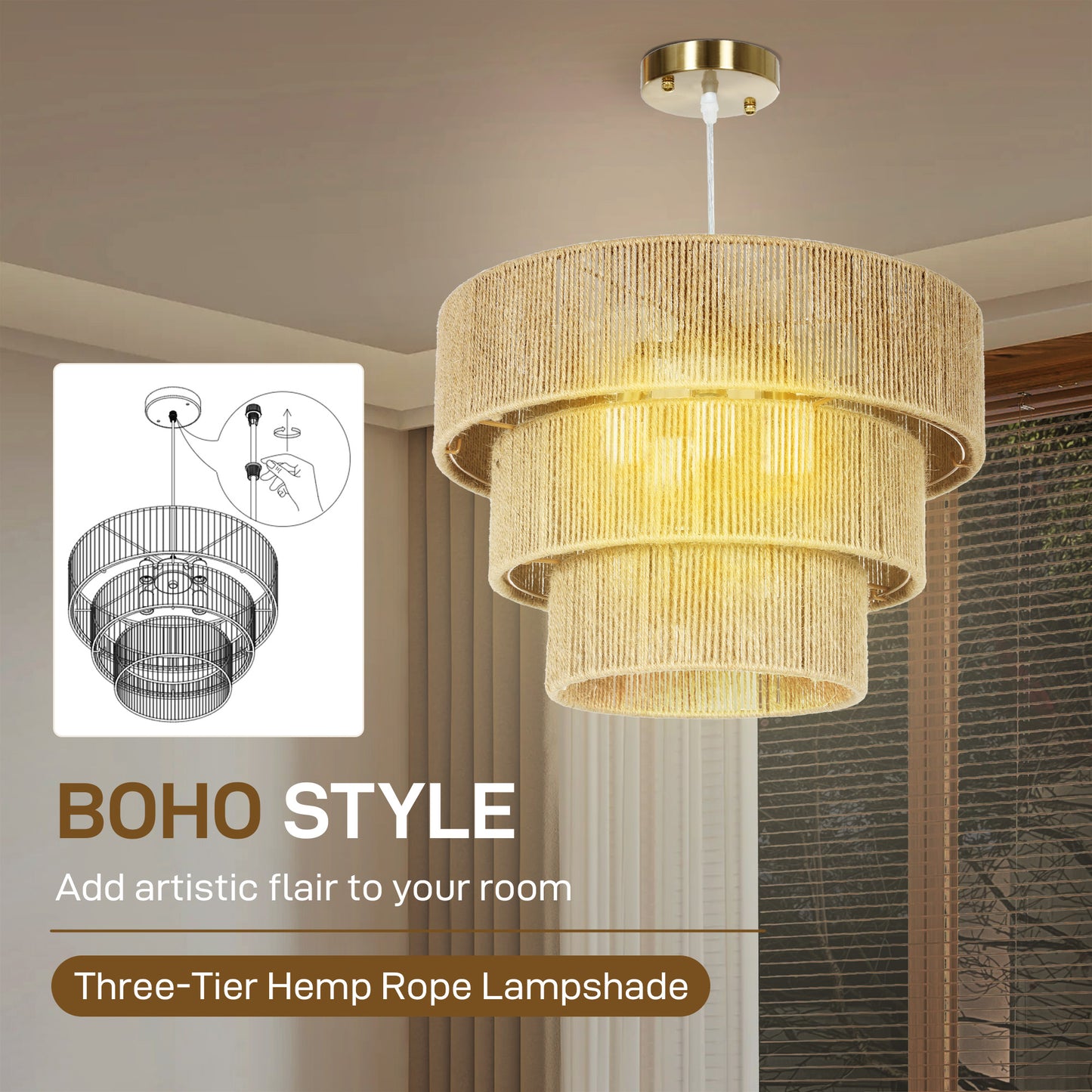 Hemp Rope 3-Layer Boho Ceiling Light