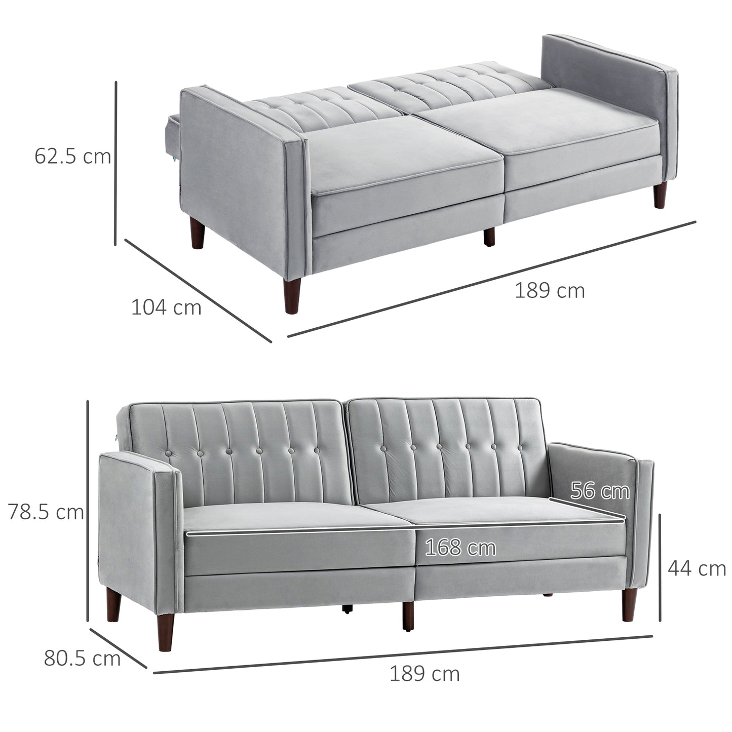Modern Convertible Sofa Futon Velvet-Touch Tufted Couch Compact Loveseat With Adjustable Split Back