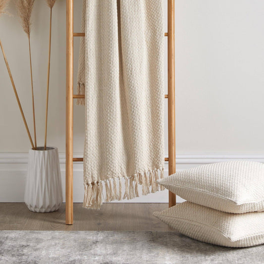 Aberdifi Woven Coastal Throw – Cream Recycled Cotton 130 x 180cm