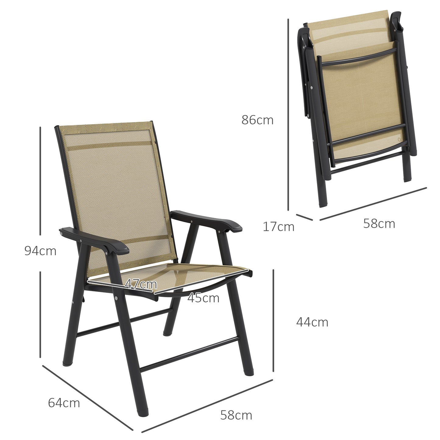 Set of Four Folding Garden Chairs - Light Brown