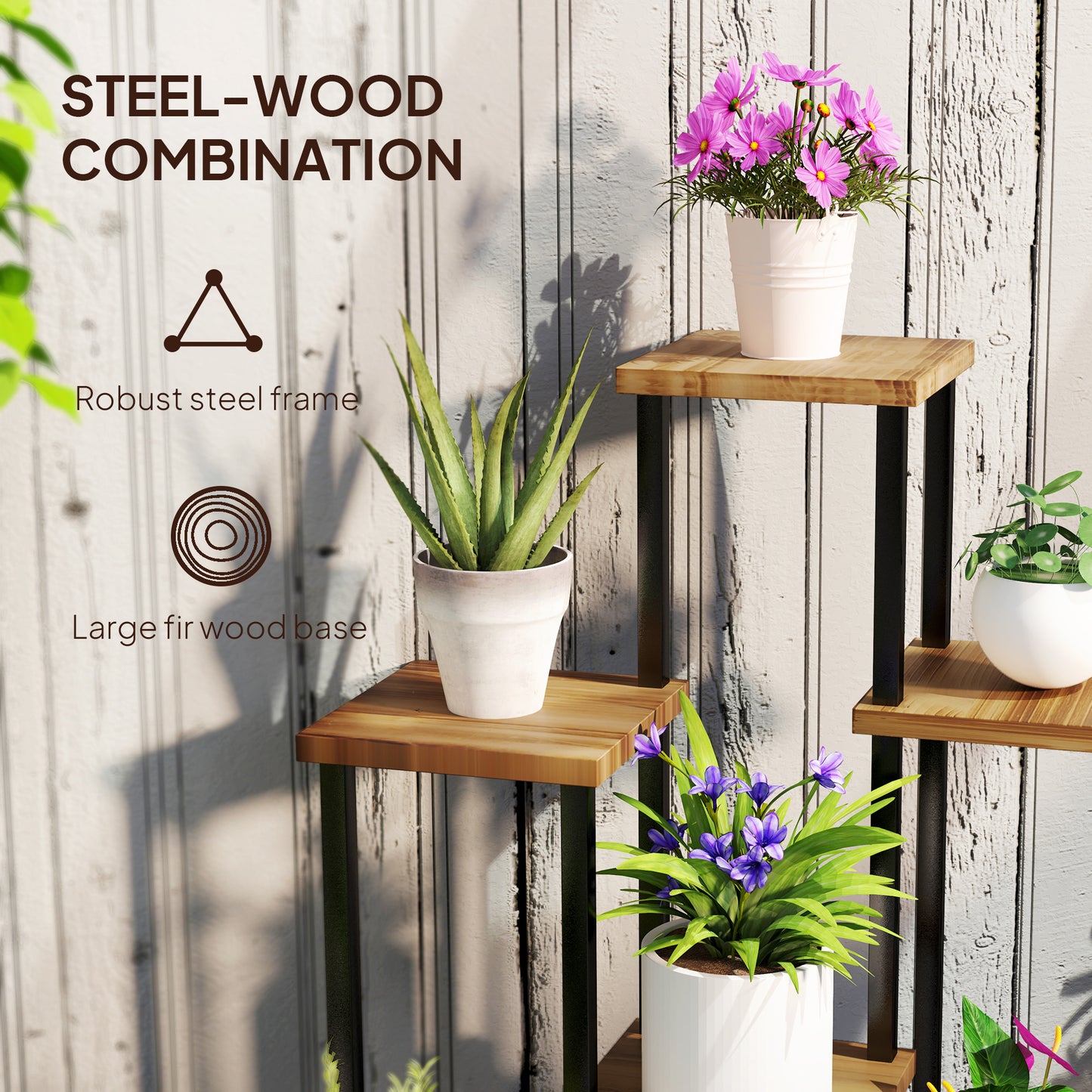 Seven Shelf Wooden Plant Stand