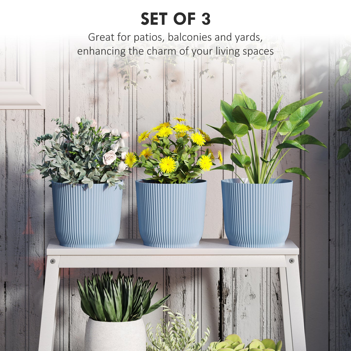 Set of Three 22cm Planters - Blue