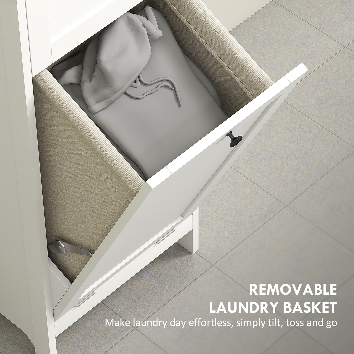 Tall Bathroom Cabinet with Laundry Basket