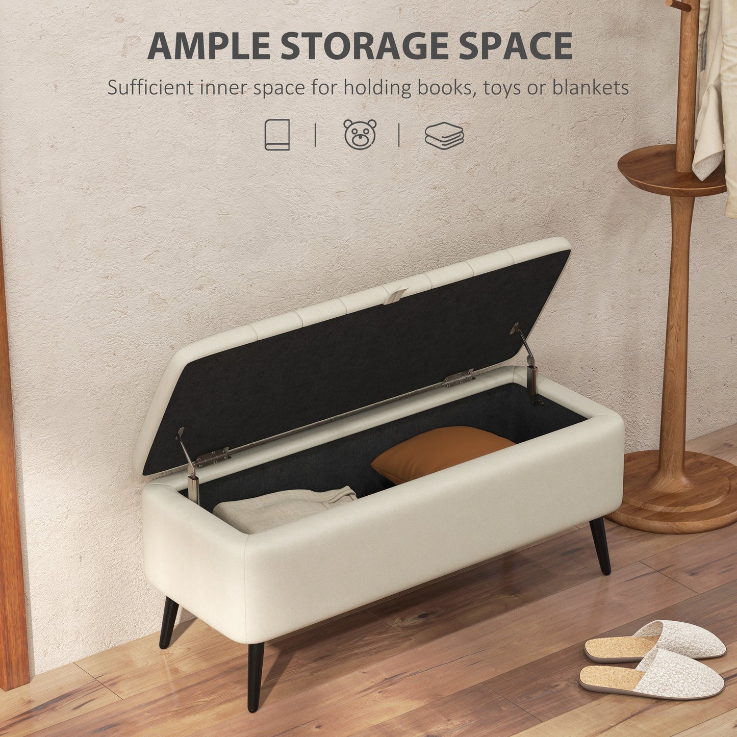 Linen-Look Storage Ottoman