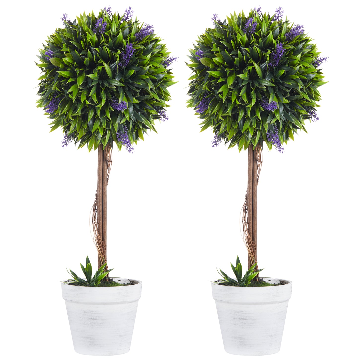 Set of 2 Decorative Artificial Plants / Ball Trees With Lavender Flowers