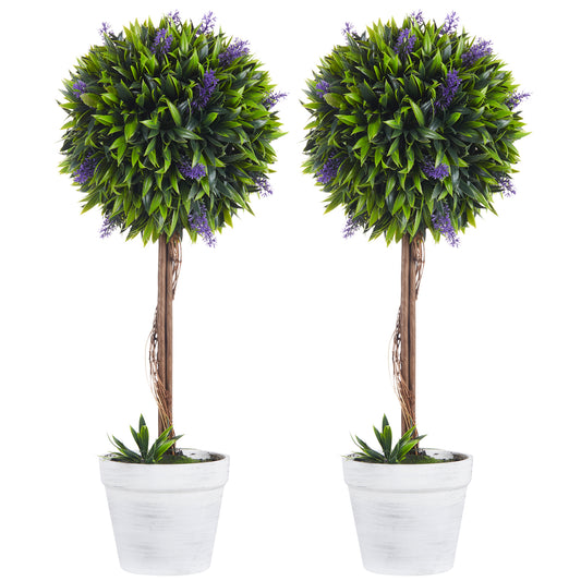 Set of 2 Decorative Artificial Plants / Ball Trees With Lavender Flowers