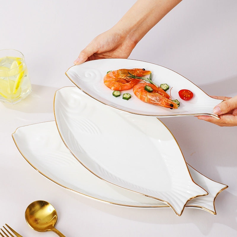 Gilt Edging Porcelain Fish-shaped Plate