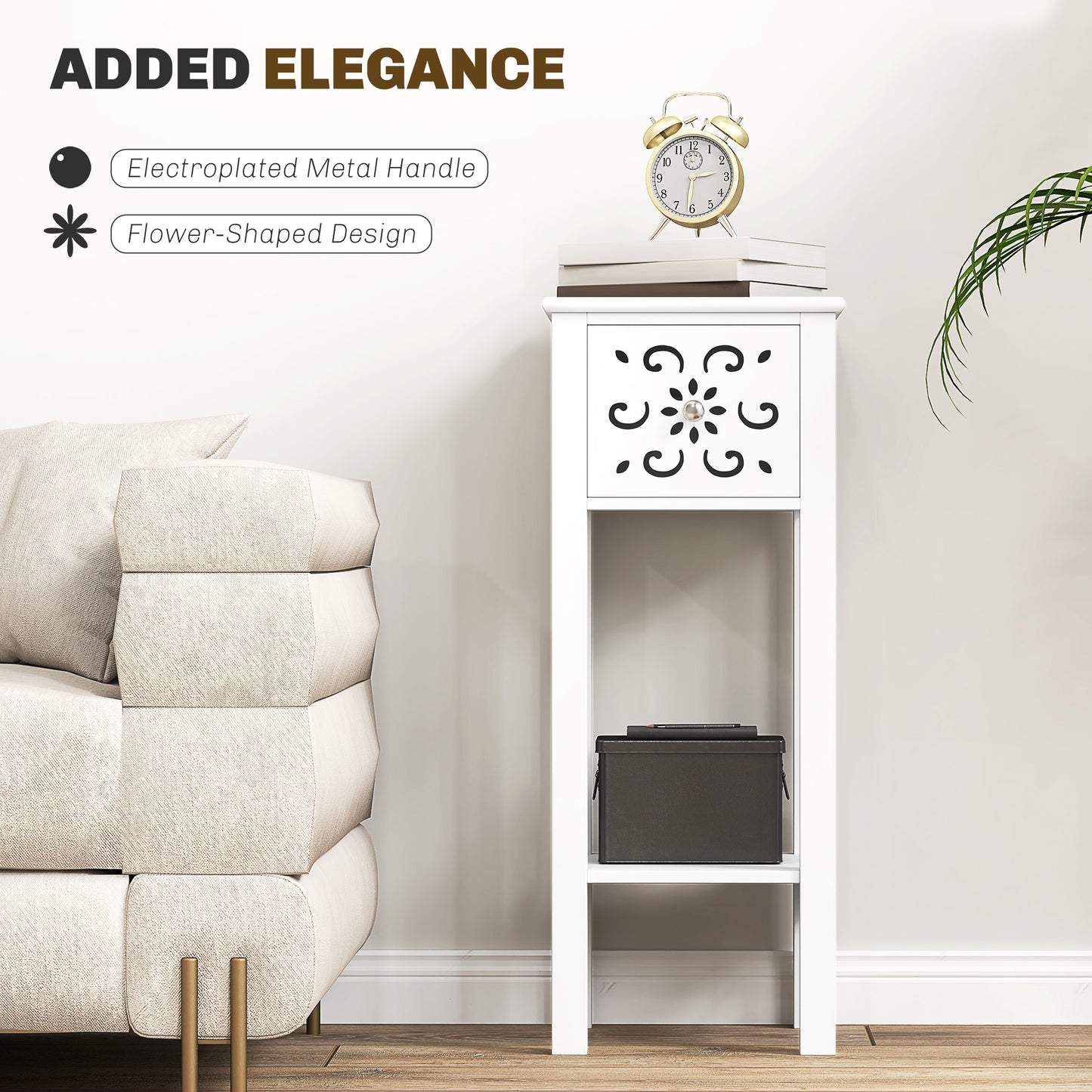 Set of Two Elegant Floral Cut-Out Side Tables in White