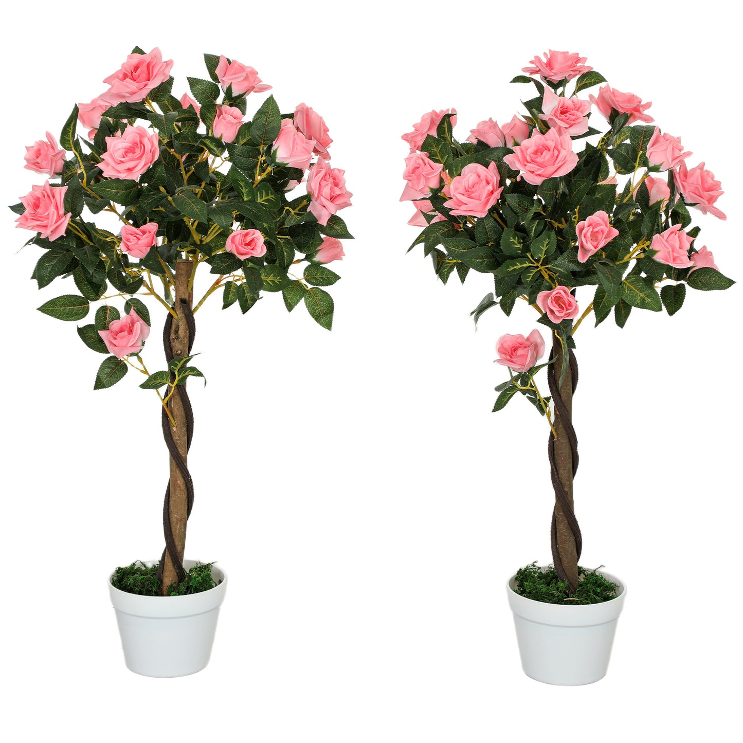 Set of 2 Artificial Plants Pink Rose Potted Plants