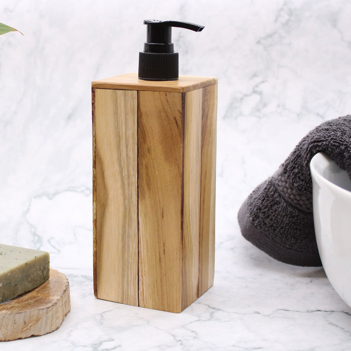 Natural Teak Soap Dispenser - Square