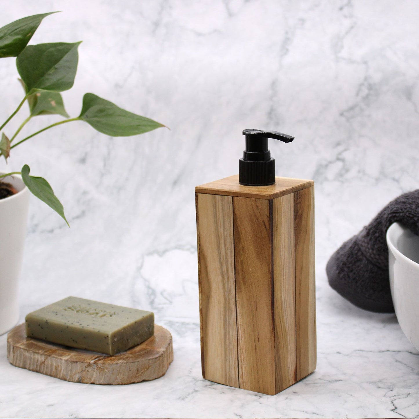 Natural Teak Soap Dispenser - Square