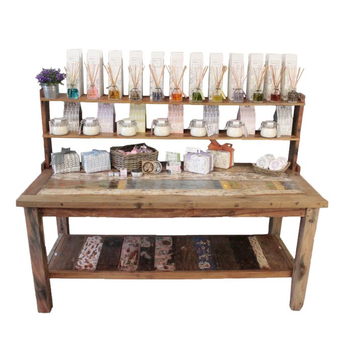 Reclaimed Timber Market Display Table with Shelves