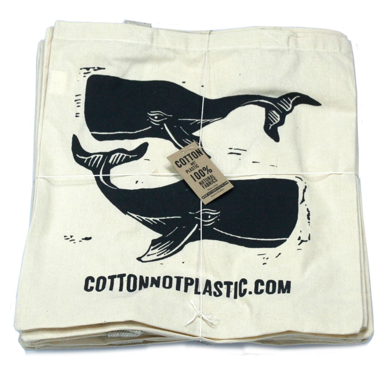 Large Natural 6oz Cotton Bag 38x42cm - WHALES