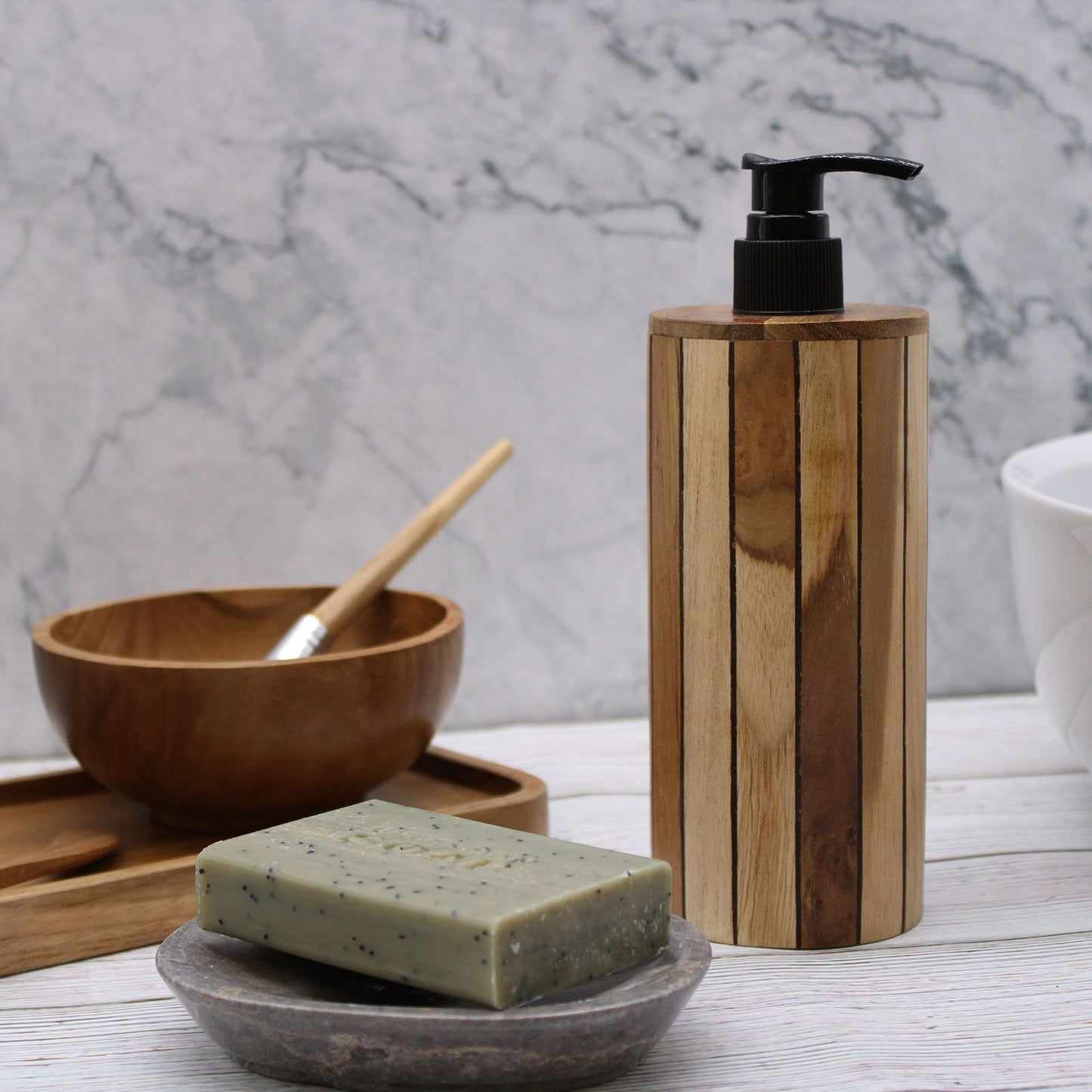 Natural Teak Soap Dispenser - Round