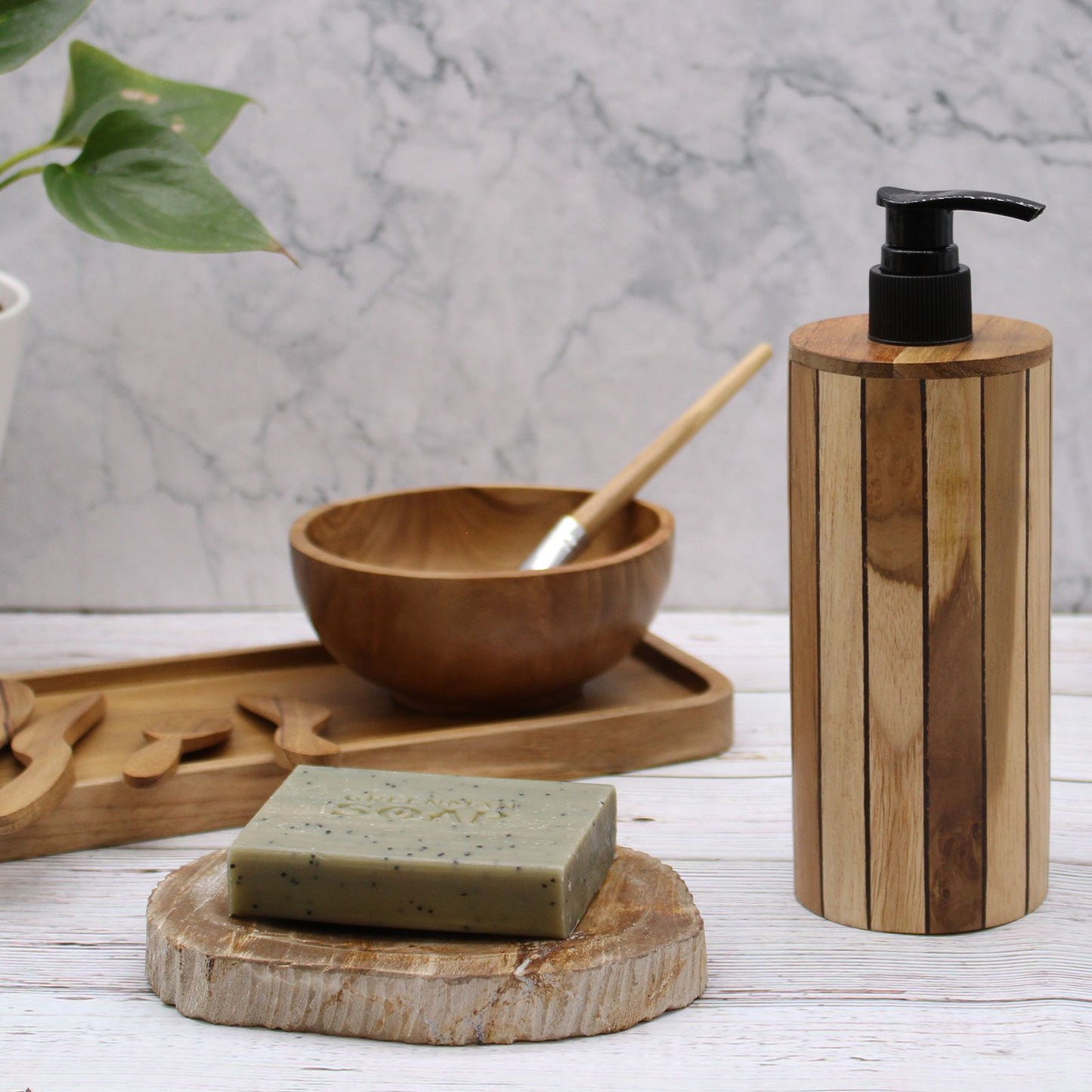 Natural Teak Soap Dispenser - Round