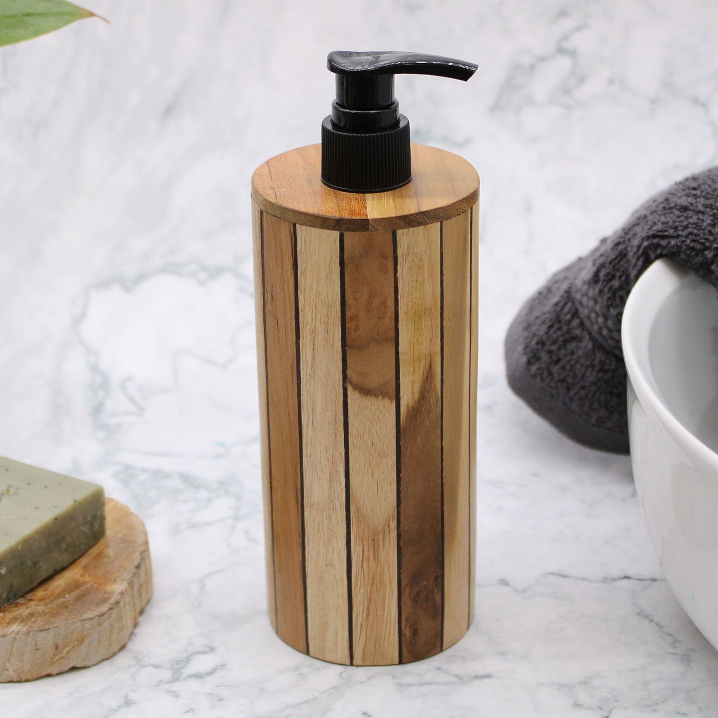 Natural Teak Soap Dispenser - Round