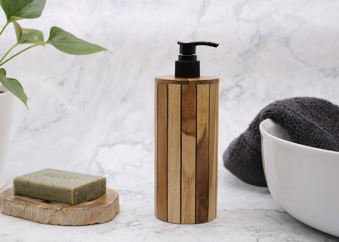 Natural Teak Soap Dispenser - Round