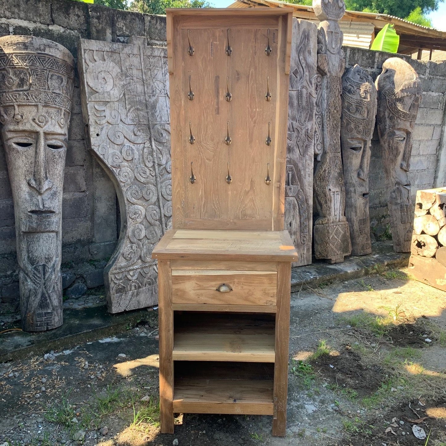 Reclaimed Timber Hall Stand with Hooks & Storage