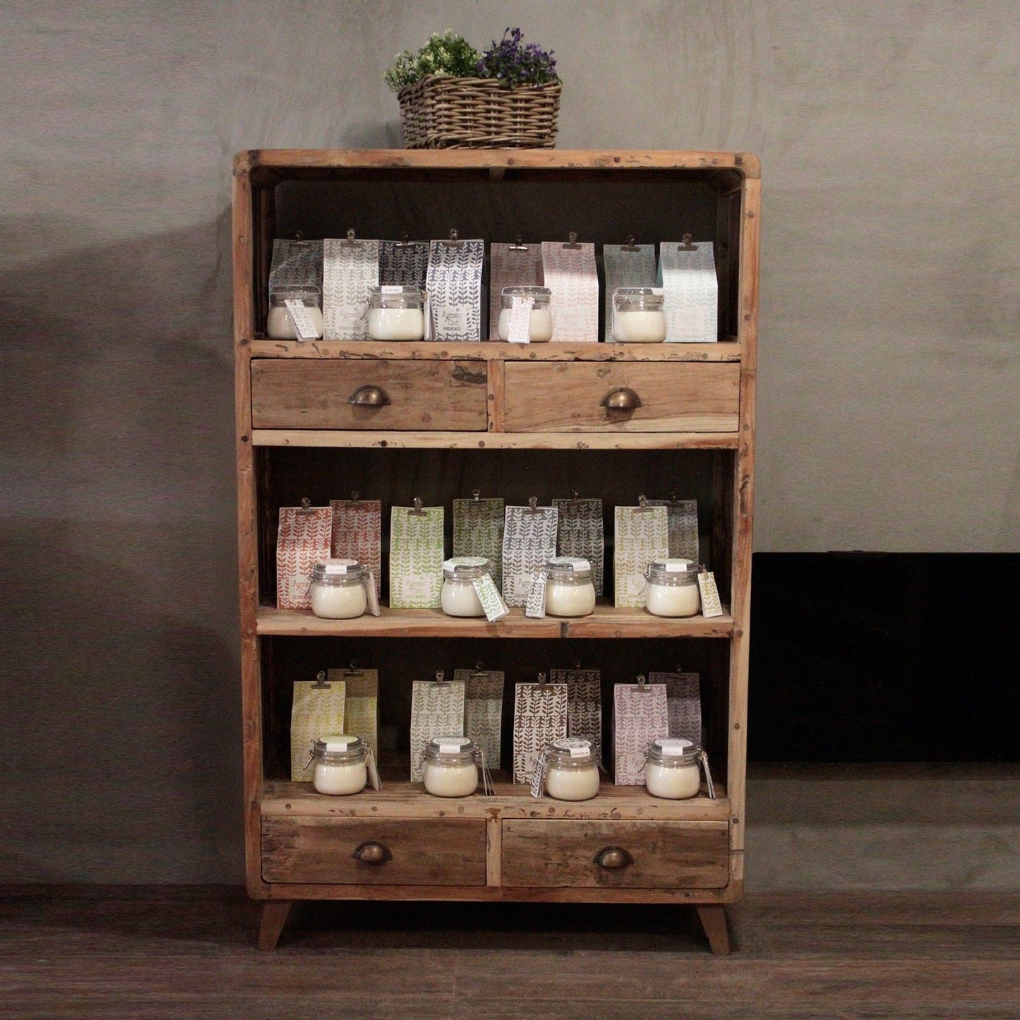 Reclaimed Timber Shelving Cabinet with Drawers