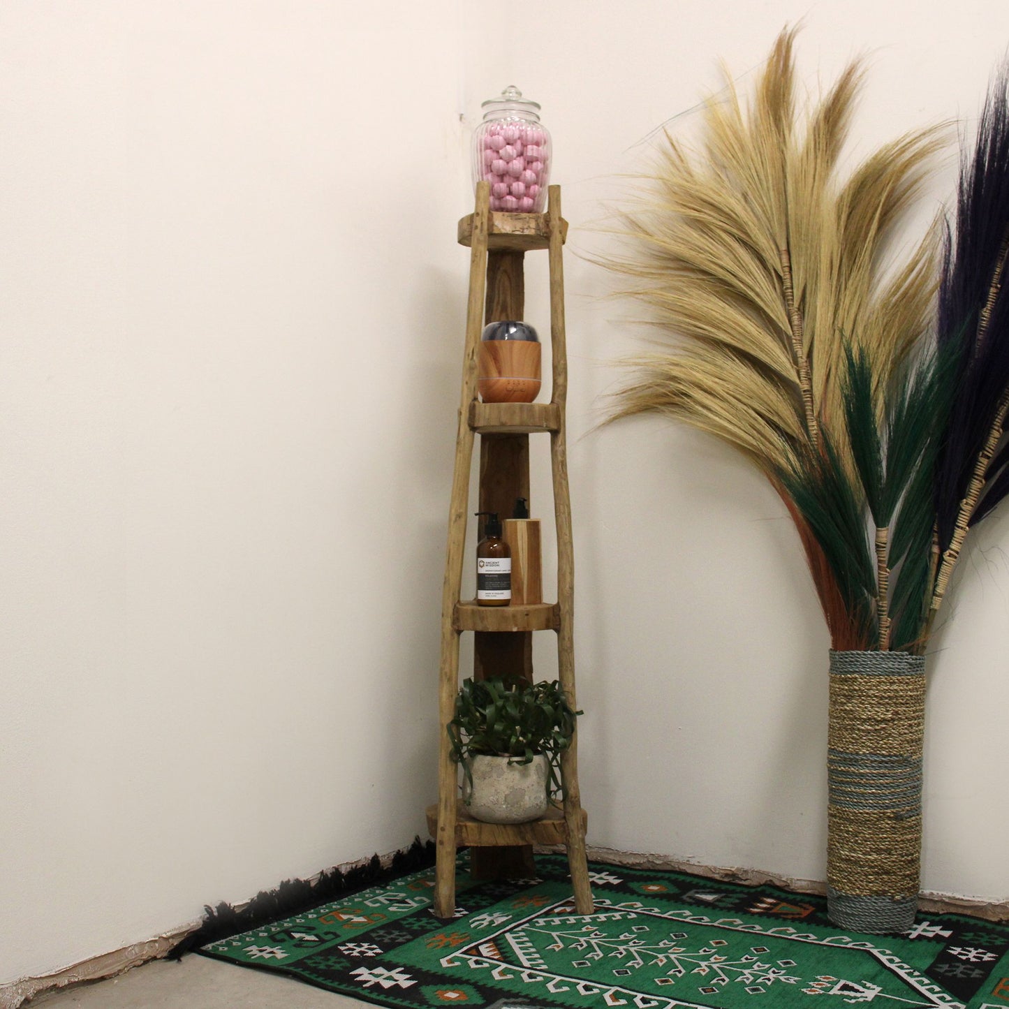 Natural Teak Corner Shelf Unit