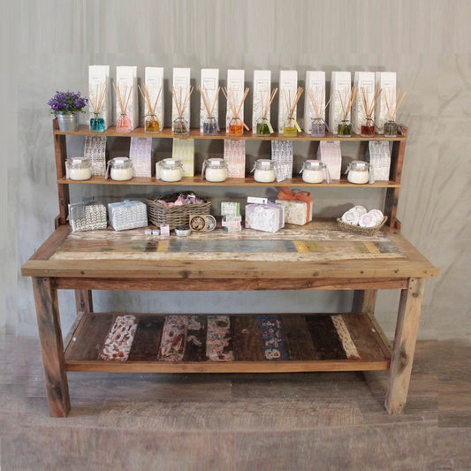 Reclaimed Timber Market Display Table with Shelves