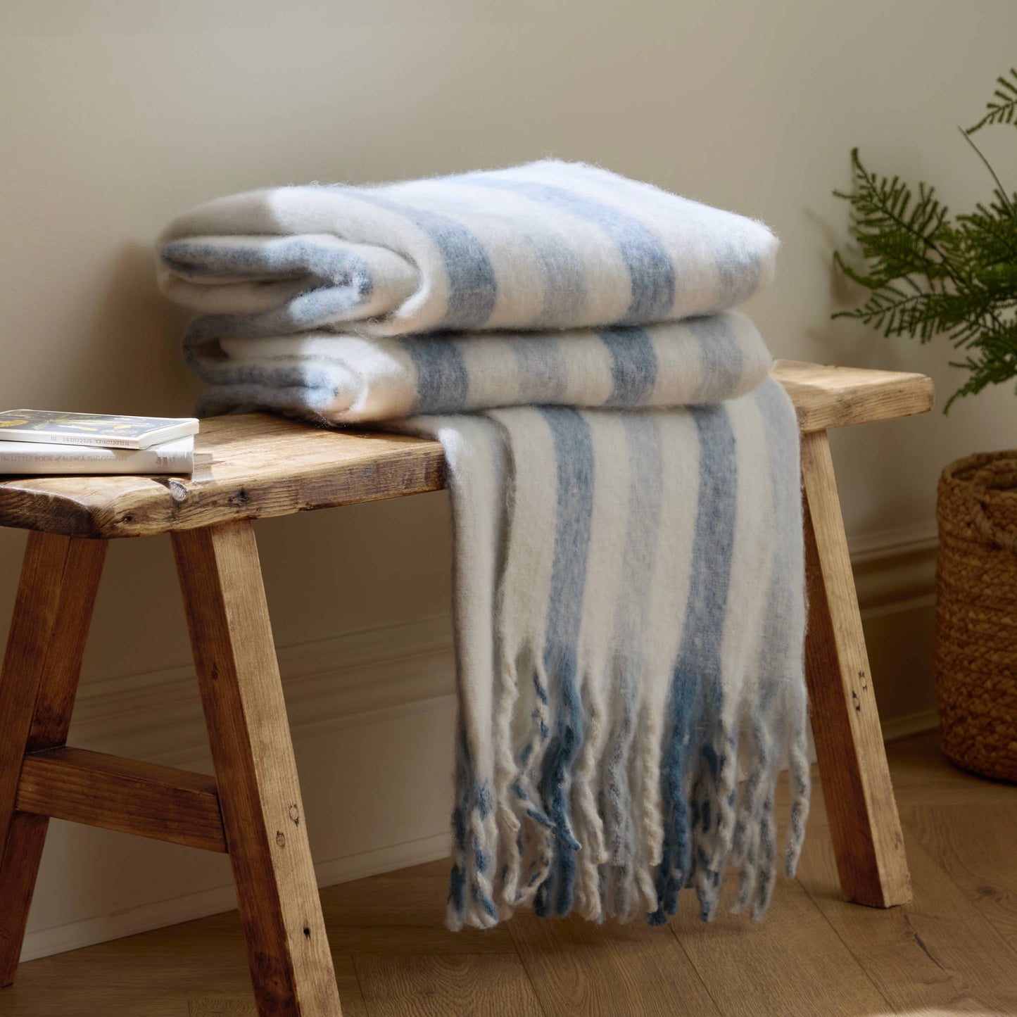 Coastal Sky Stripe Throw – Blue & White Cotton 140 x 180cm
