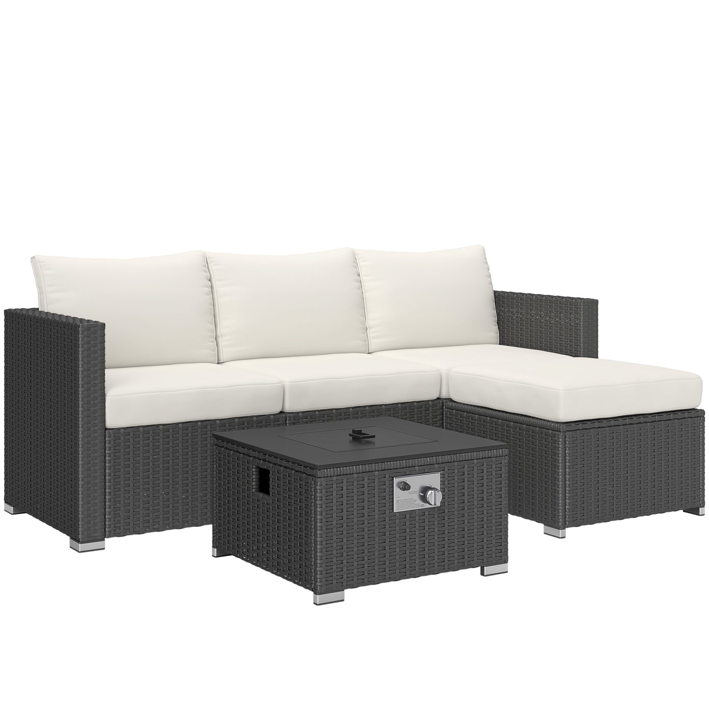 Five Piece Rattan Garden Furniture Set With Gas Fire Pit Table And Footstool
