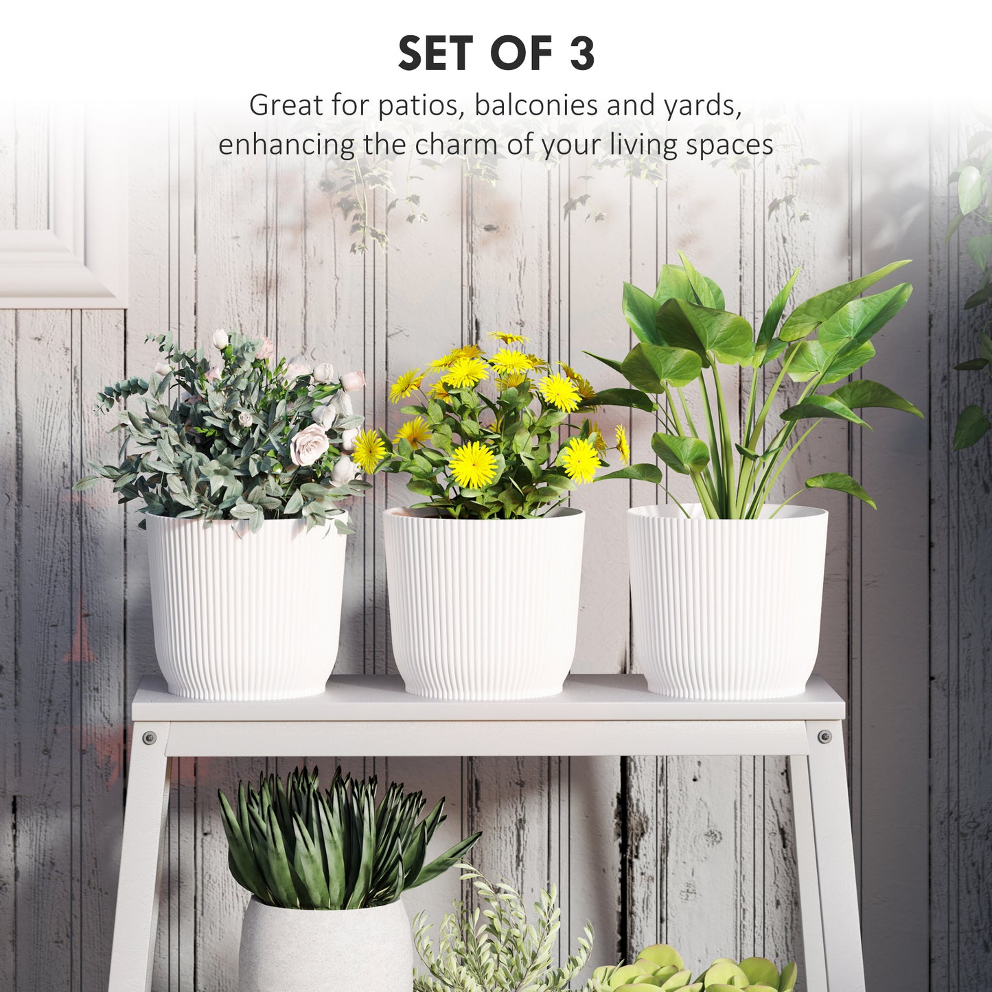 Set of Three 22cm Planters - White