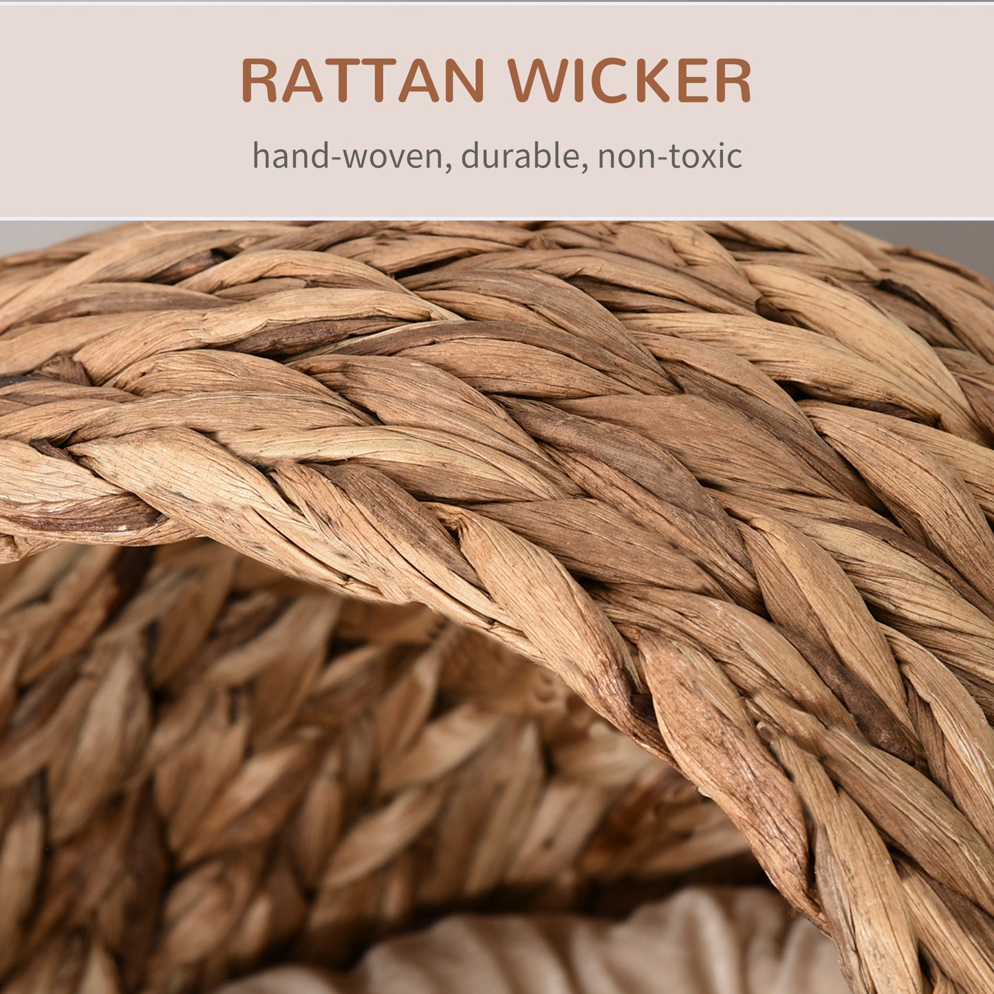 Raised Rattan Cat Basket With Cylindrical Base & Cushion