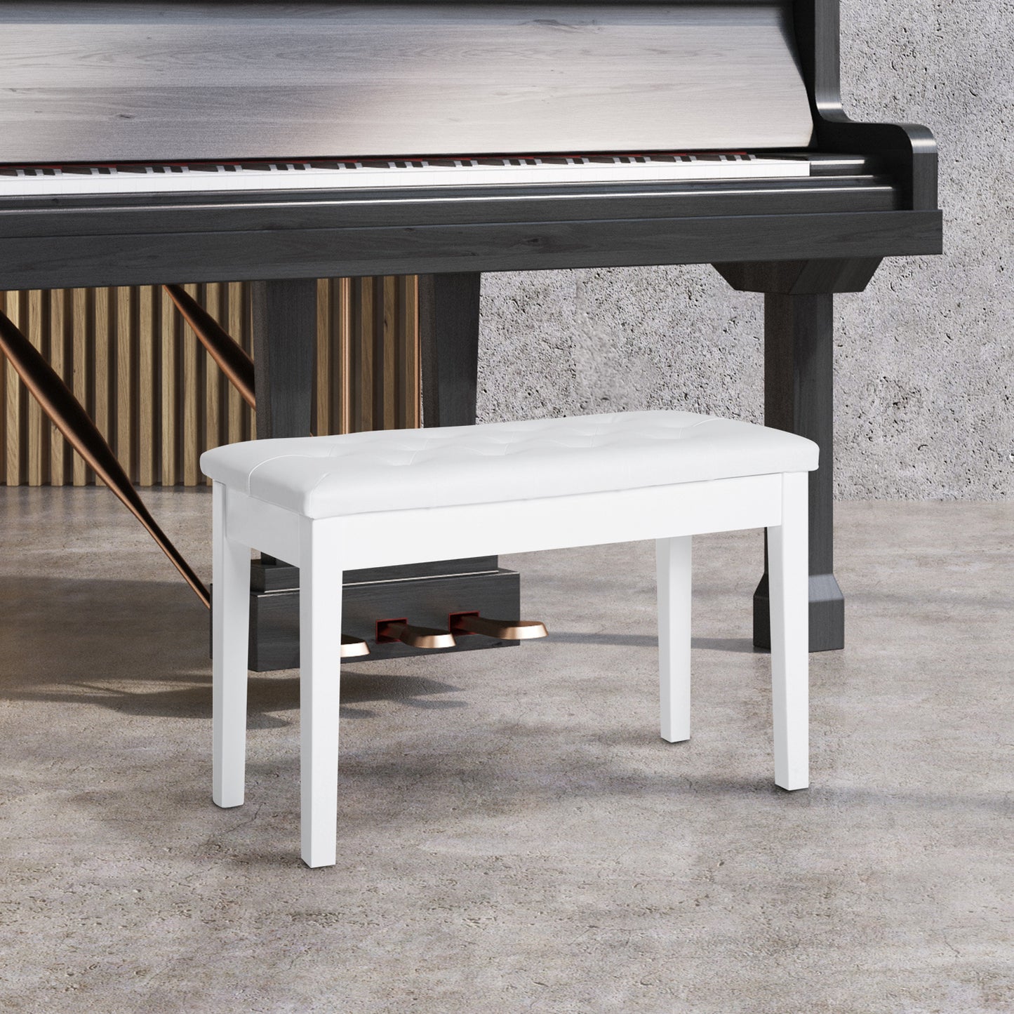 Leather Upholstered Piano/Dressing Table Stool With Storage