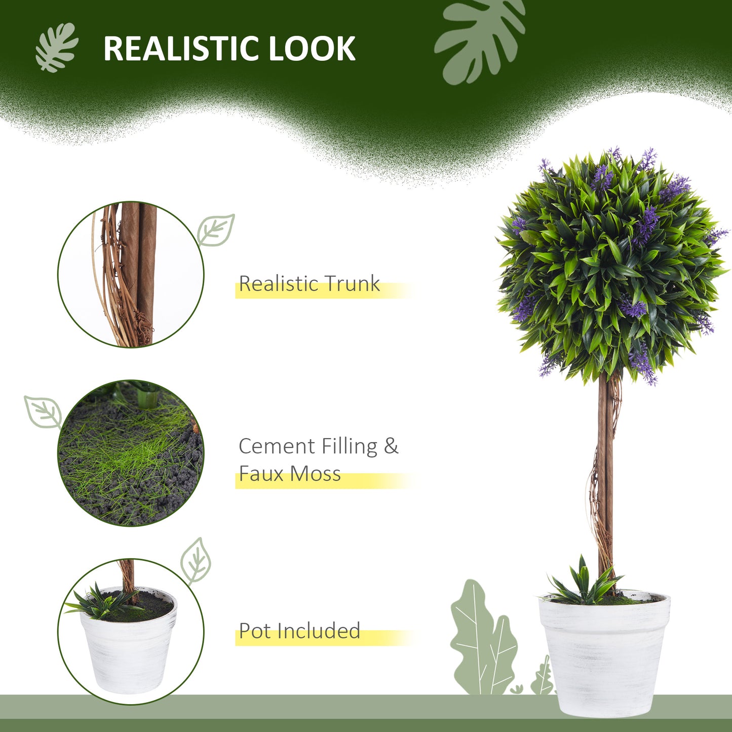 Set of 2 Decorative Artificial Plants / Ball Trees With Lavender Flowers